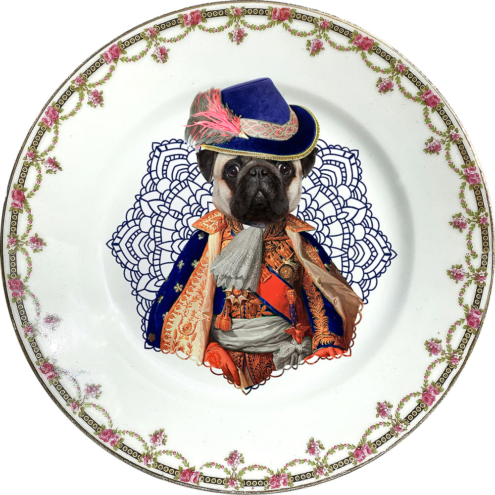 Image of Lord Pug - Carlino  - Vintage Spanish Porcelain Plate - #0755