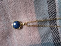 Image 3 of Kate Middleton Duchess of Cambridge Inspired Replikate Yellow Gold Round Disc Blue Sodalite Necklace