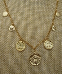 Image 2 of Kate Middleton Duchess of Cambridge Inspired Replikate Yellow Gold Disc Multi Charm Pendant Necklace