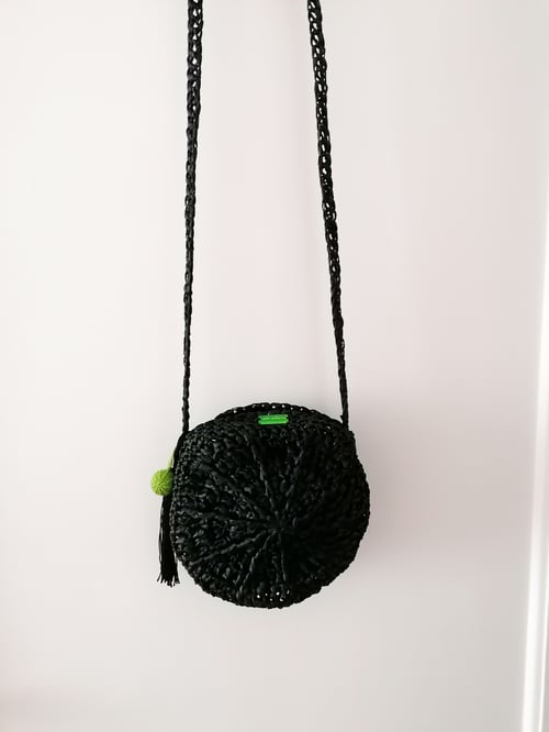 Image of Small Cross-Shoulder Raffia Bag in Black
