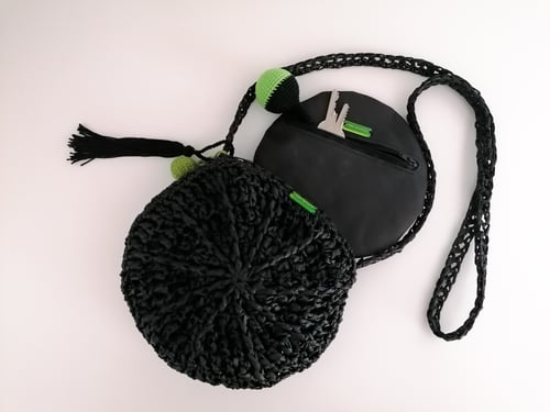 Image of Small Cross-Shoulder Raffia Bag in Black