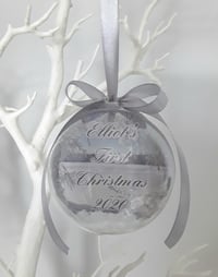 Image 2 of 8cm Beautiful Personalised First Christmas Bauble,1st Christmas Ornament,Snow Filled Bauble