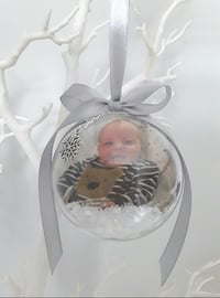 Image 1 of 8cm Beautiful Personalised First Christmas Bauble,1st Christmas Ornament,Snow Filled Bauble