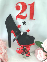 Image 1 of Personalised High Heel Shoe Topper, ANY AGE Glitter Stiletto Shoe Cake Topper