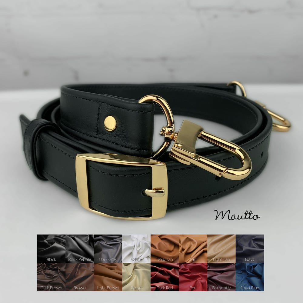 Image of Crossbody Adjustable Buckle Strap - 1" Wide, #16XLG U-shape Hooks - Choose Leather & Hardware Finish