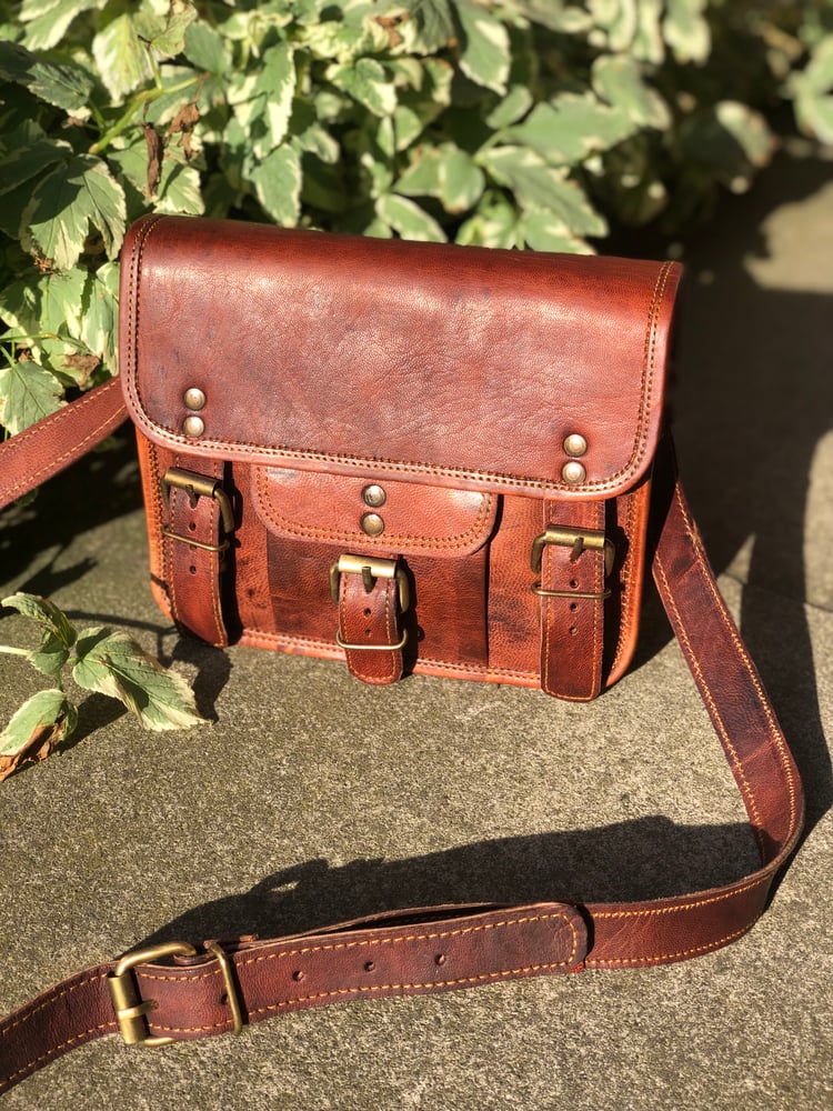Image of Baby Handmade Leather 9”x7” Satchel with pocket