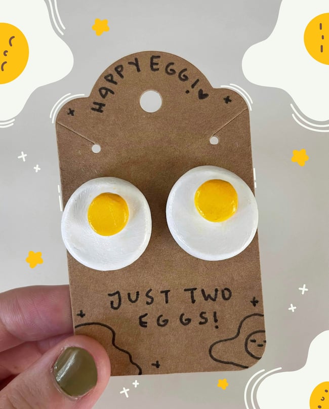 Kawaii Fried Egg Stud Clay Earrings r