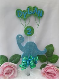 Image 3 of Personalised Dino Cake Topper, ANY AGE Dinosaur Cake Topper, Glitter Dino Topper