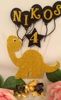 Image 4 of Personalised Dino Cake Topper, ANY AGE Dinosaur Cake Topper, Glitter Dino Topper