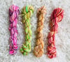 Hand Dyed Wool 8ply, Each 25grams- Pink Fizz, Kermit Green, Sandstone and Sunset