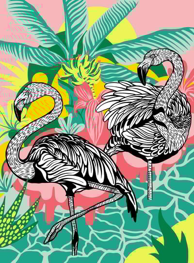 Image of Flamingos Print