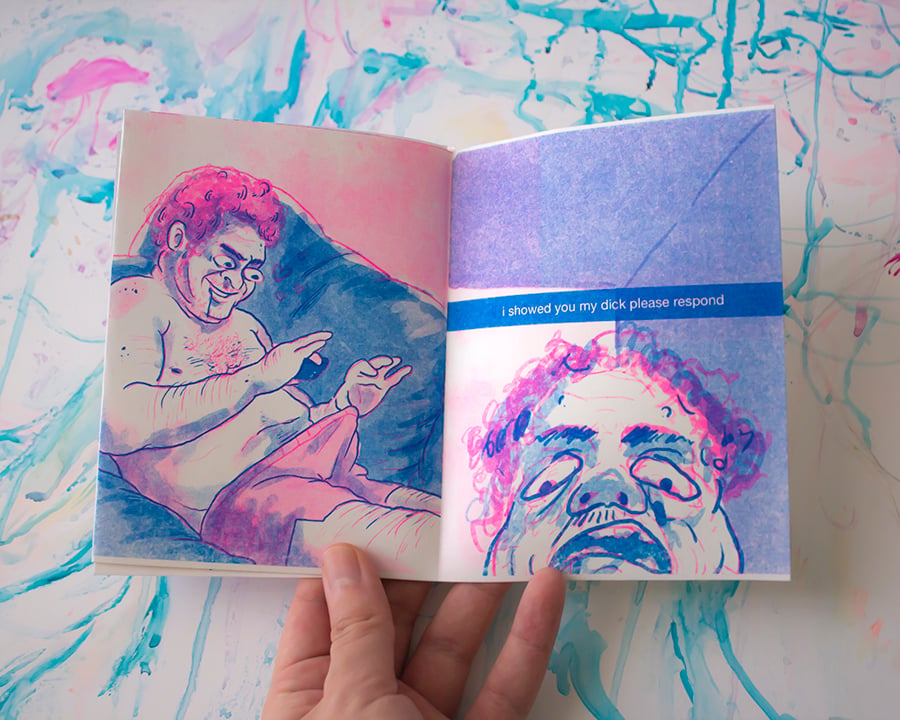 [RESTOCK!!] 2 color Risograph zine + sticker set: Send Nudes