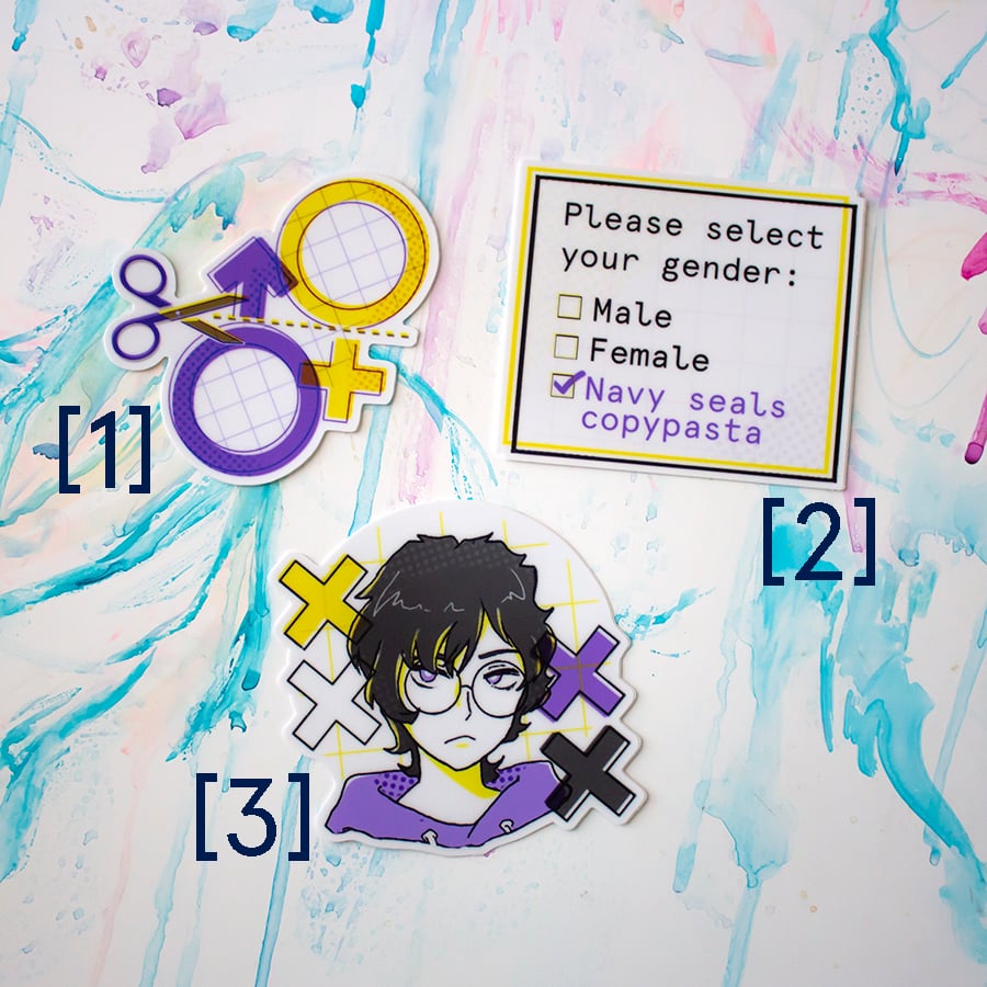 [RESTOCK!!!] 3 color Risograph zine + sticker set: Gender Apathy 