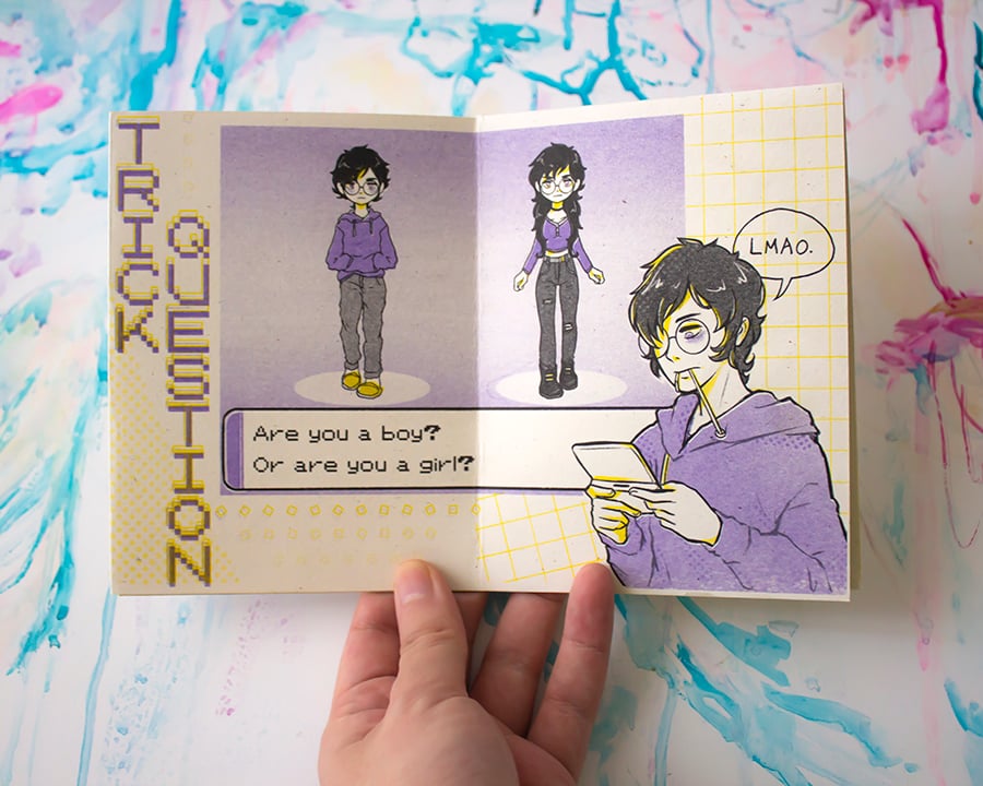 3 color Risograph zine + sticker set: Gender Apathy 