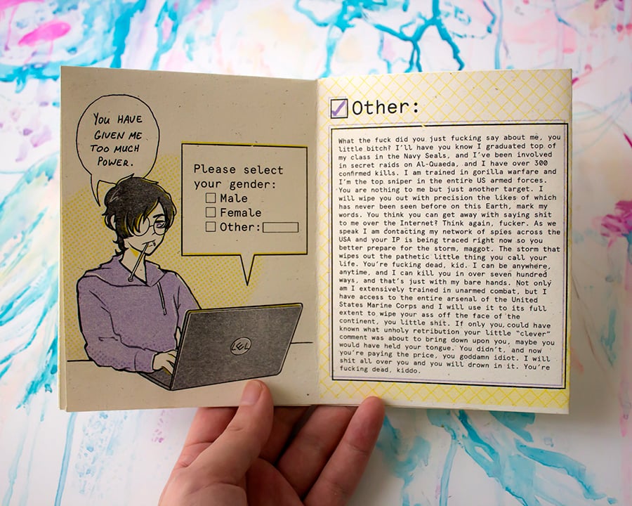 3 color Risograph zine + sticker set: Gender Apathy 