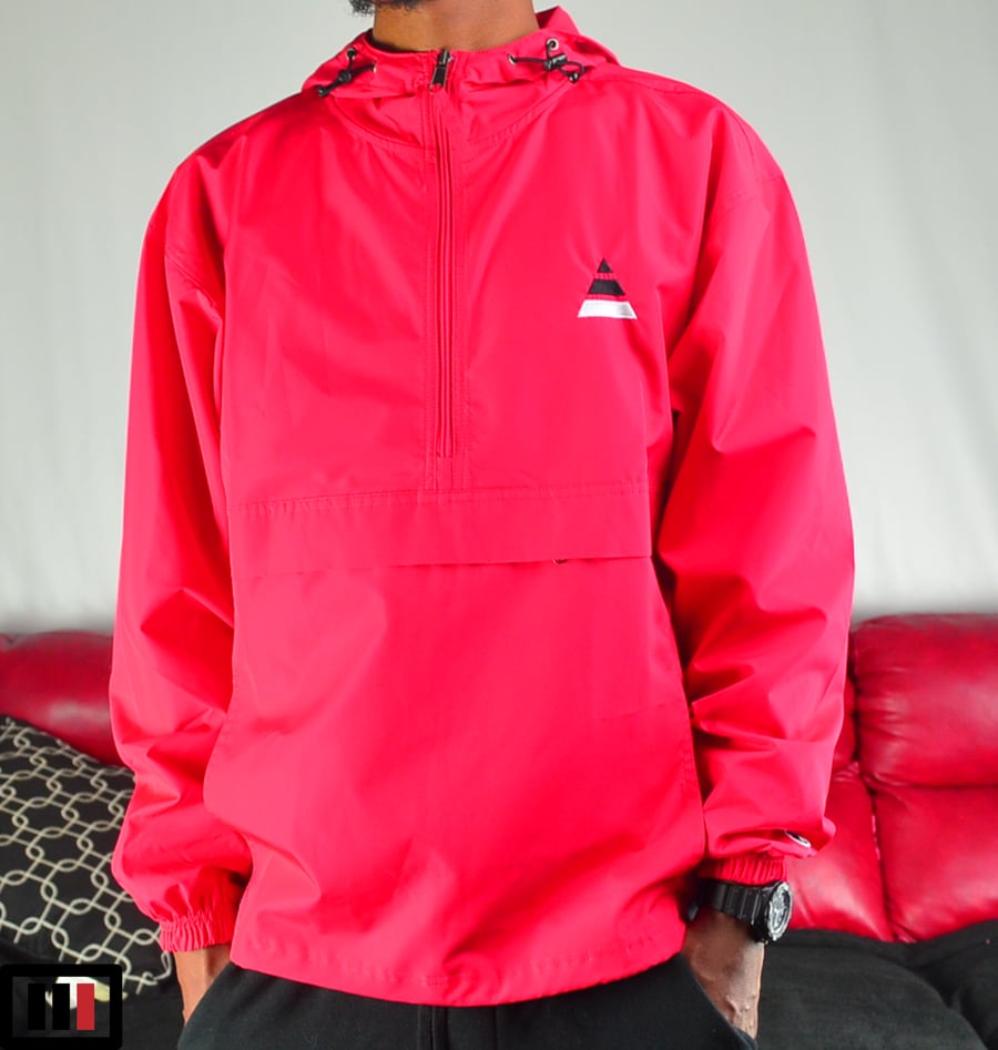 Image of "Tri" Red Embroidered Champion Packable Jacket ( black, white )