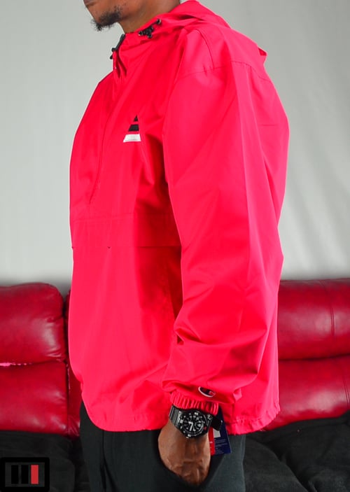 Image of "Tri" Red Embroidered Champion Packable Jacket ( black, white )