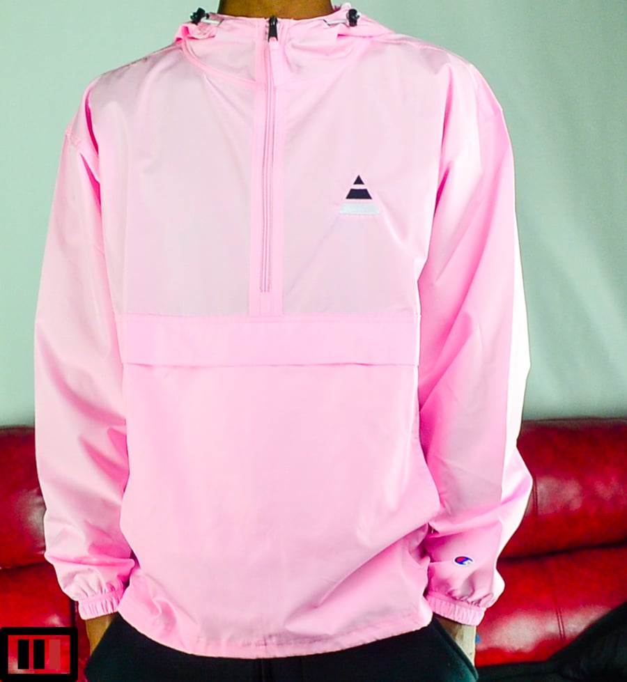 Image of "Tri" Pink Embroidered Champion Packable Jacket ( black, white )