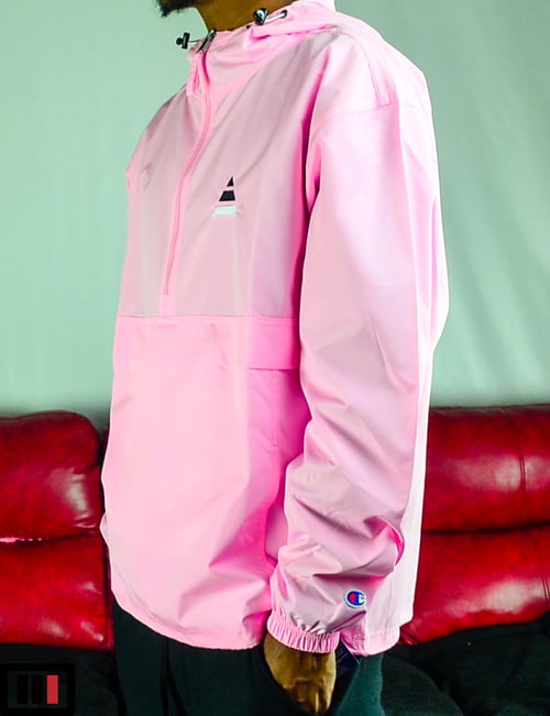 Image of "Tri" Pink Embroidered Champion Packable Jacket ( black, white )