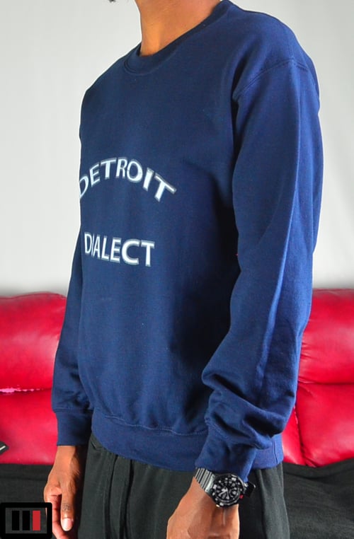 Image of "Detroit Dialect" Sweatshirt Navy blue (white , grey )