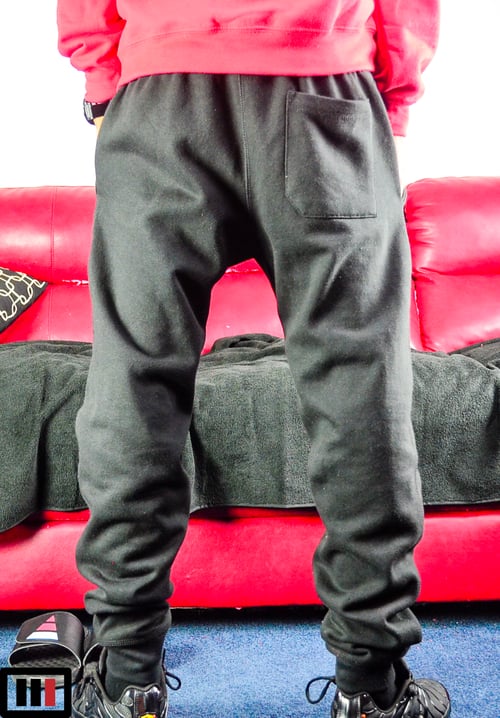 Image of "Tri" Black Embroidered Joggers ( red, silver )