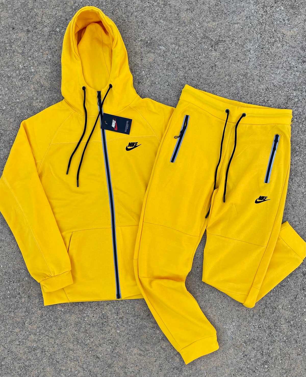 Men’s Canary Yellow Reflective Tech Zip Up Hoodie Sweatpants Set