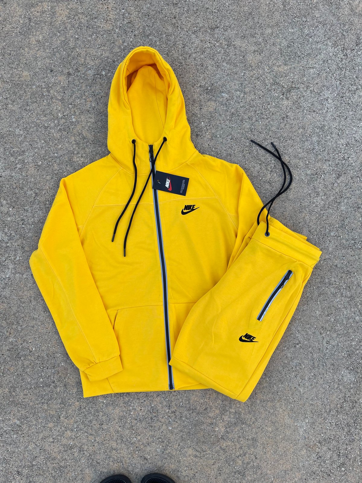 Men’s Canary Yellow Reflective Tech Zip Up Hoodie Sweatpants Set