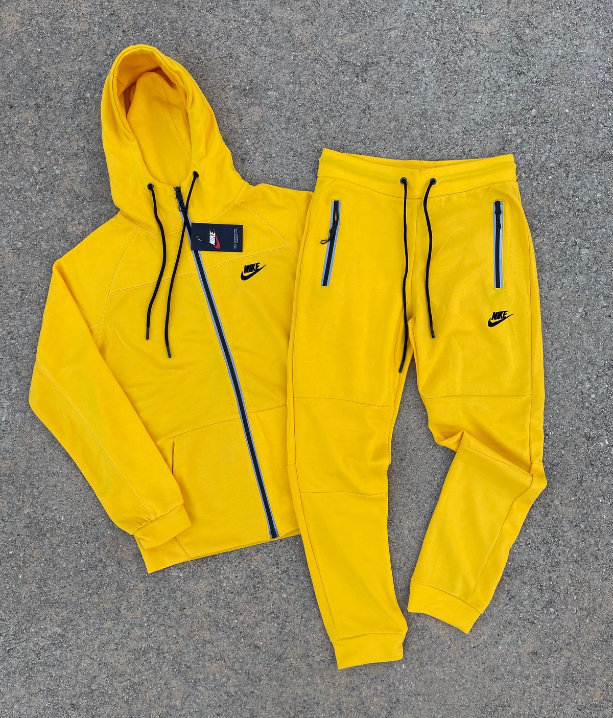 Men’s Canary Yellow Reflective Tech Zip Up Hoodie Sweatpants Set