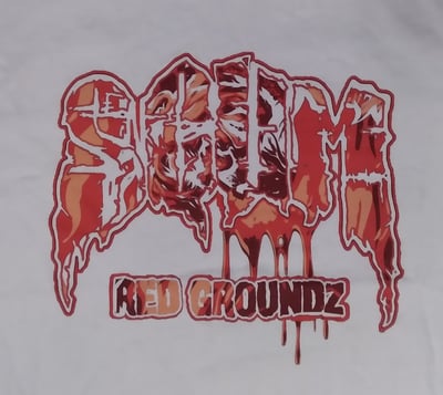 Image of SCUM :  RED GROUNDZ       WHITE SHIRT