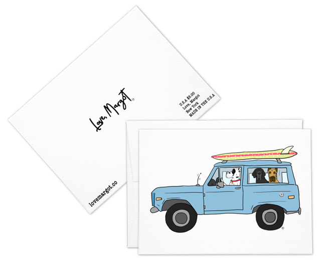 Great Dane Surfers in a Bronco Greeting Card