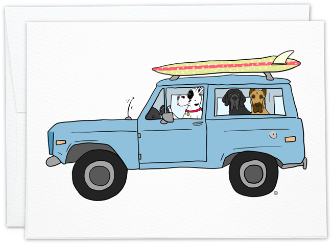 Great Dane Surfers in a Bronco Greeting Card