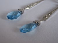 Image 3 of Princess Amalia of Orange Dutch Royal Family Inspired Art Deco Aqua Crystal Long Teardrop Earrings 