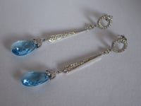 Image 1 of Princess Amalia of Orange Dutch Royal Family Inspired Art Deco Aqua Crystal Long Teardrop Earrings 