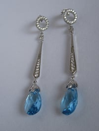 Image 4 of Princess Amalia of Orange Dutch Royal Family Inspired Art Deco Aqua Crystal Long Teardrop Earrings 