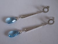 Image 2 of Princess Amalia of Orange Dutch Royal Family Inspired Art Deco Aqua Crystal Long Teardrop Earrings 