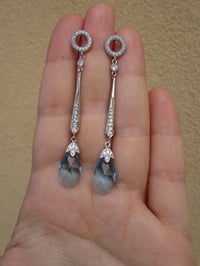 Image 5 of Princess Amalia of Orange Dutch Royal Family Inspired Art Deco Aqua Crystal Long Teardrop Earrings 