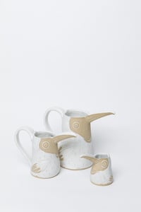 Image 3 of Large Family size Matte White Speckled Toucan Pitcher 