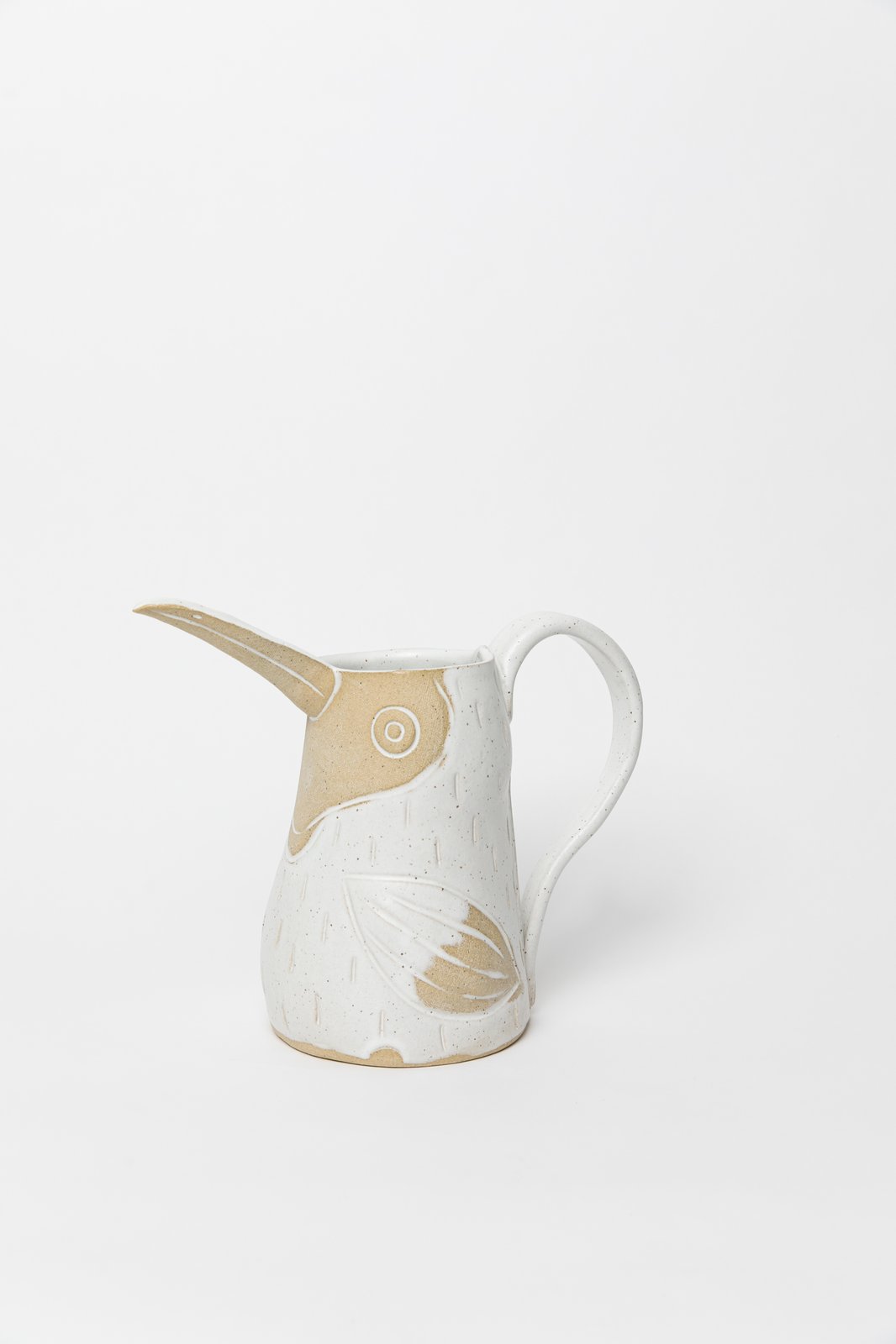 Large Family size Matte White Speckled Toucan Pitcher | Knotwork LA