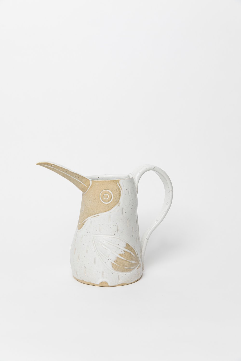 Image of Large Family size Matte White Speckled Toucan Pitcher 