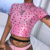 PINK HEART MESH CROP TOP