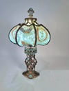 Luxury Lamp & Victorian Lampshade - Handmade Shade, Fully Restored Base, Handstrung Beads, Blue