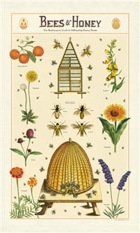 Image 2 of Bees & Honey Print Cotton Tea Towel - Cavallini Collection