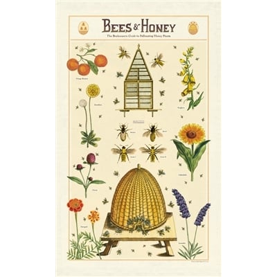 Image of Bees & Honey Print Cotton Tea Towel - Cavallini Collection