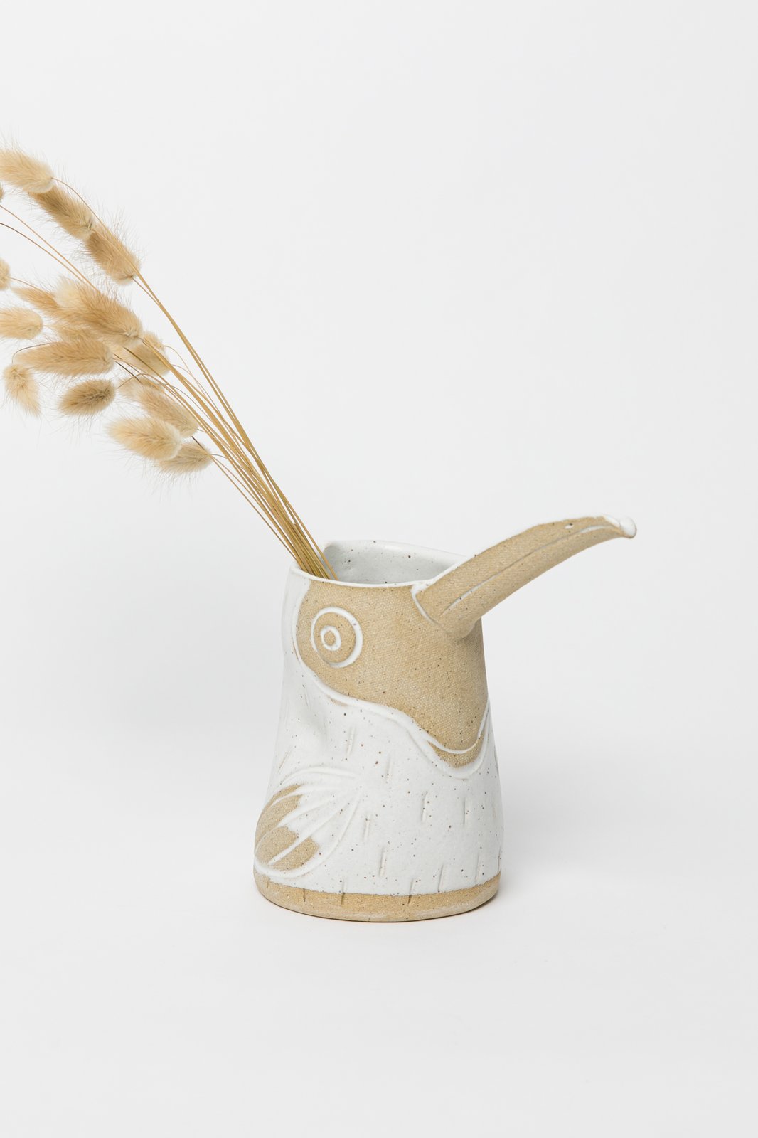 Medium Matte White Satin Handleless Toucan Pitcher | Knotwork LA