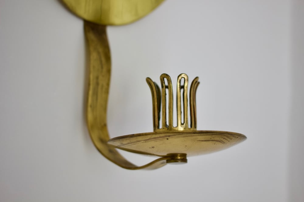 Image of Pair of Brass Candle Sconces by Väinö Hamara, Finland
