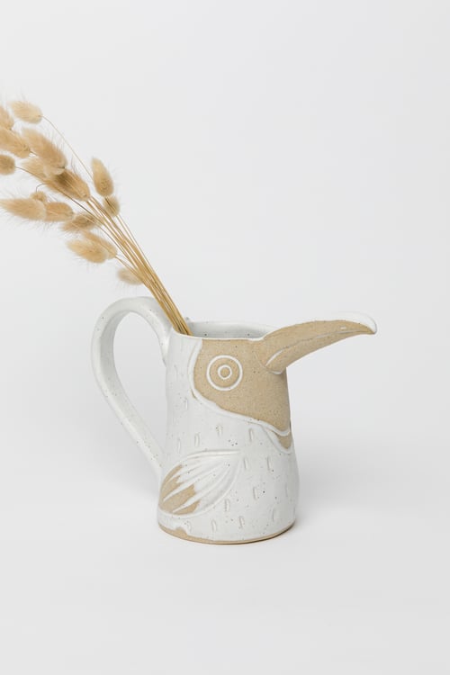 Image of Medium Matte White Satin Toucan Pitcher with Handle