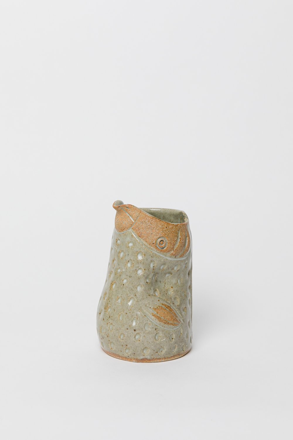 Image of Medium Small Winged Dotted Green Handleless Bird Pitcher