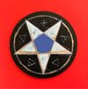 pentacle   black/gold/purple   on wood disk