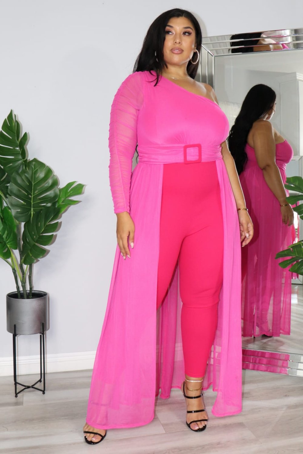 Image of Plus Size Skirted Mesh Jumper (Hot Pink)