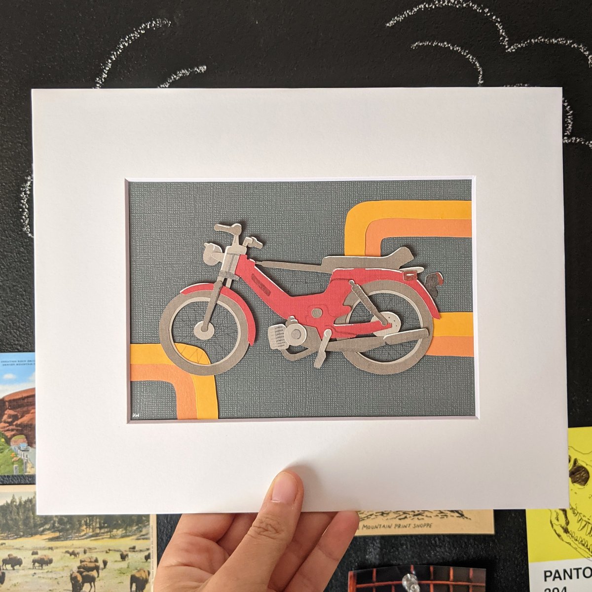Image of Vintage moped cut paper